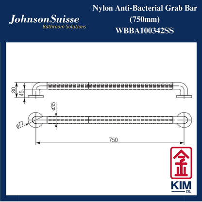 Nylon Anti-bacterial Straight Grab Bar 750mm (WBBA100342SS)