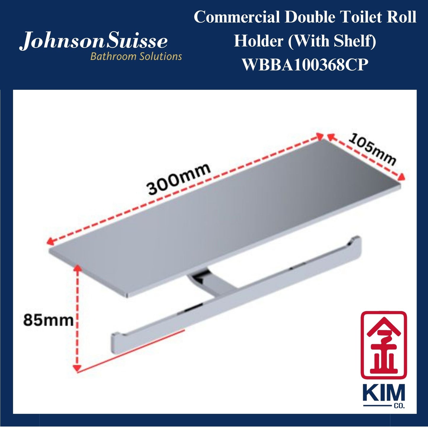 Johnson Suisse Commercial Double Toilet Roll Holder With Shelf (WBBA100368CP)