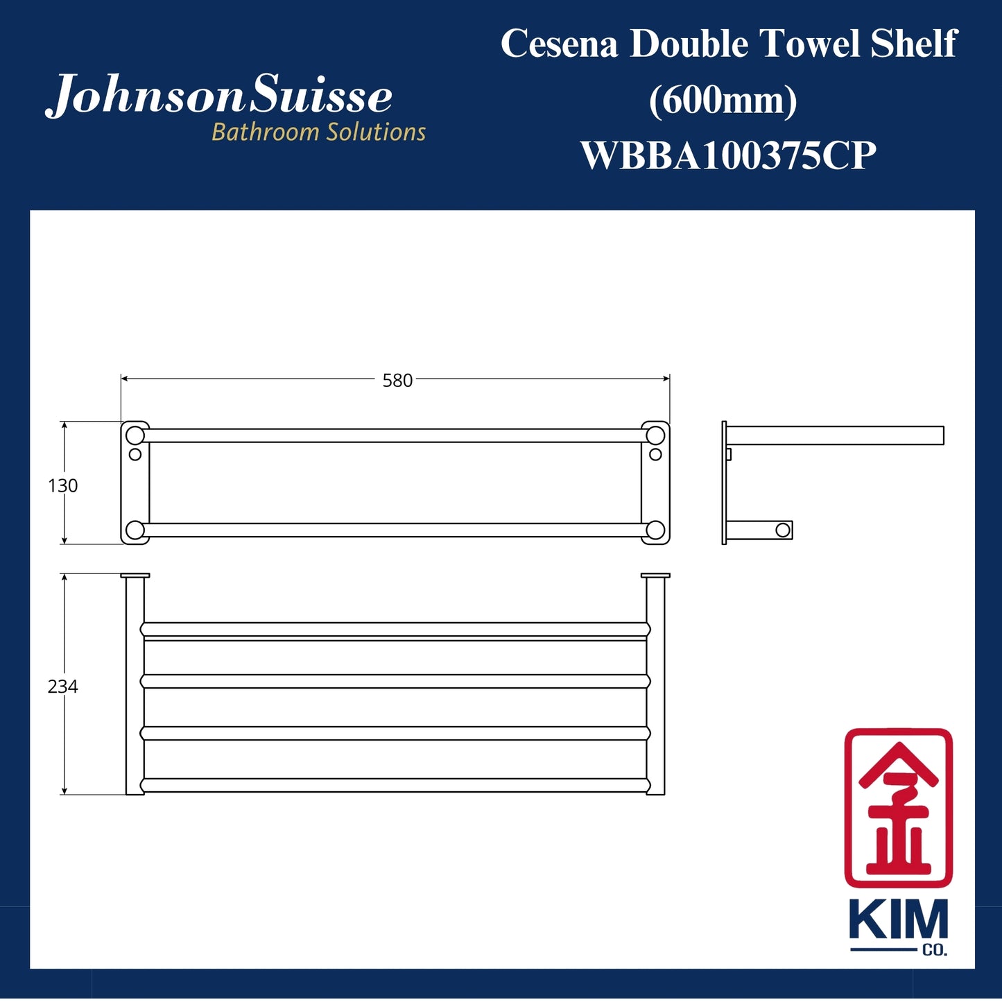 Johnson Suisse Cesena Double Towel Shelf (WBBA100375CP)