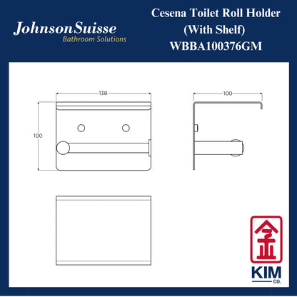 Johnson Suisse Cesena Toilet Roll Holder With Shelf (Gunmetal) (WBBA100376GM)