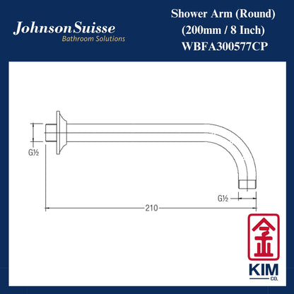 Johnson Suisse Brass Shower Arm (200mm) (WBFA300577CP)