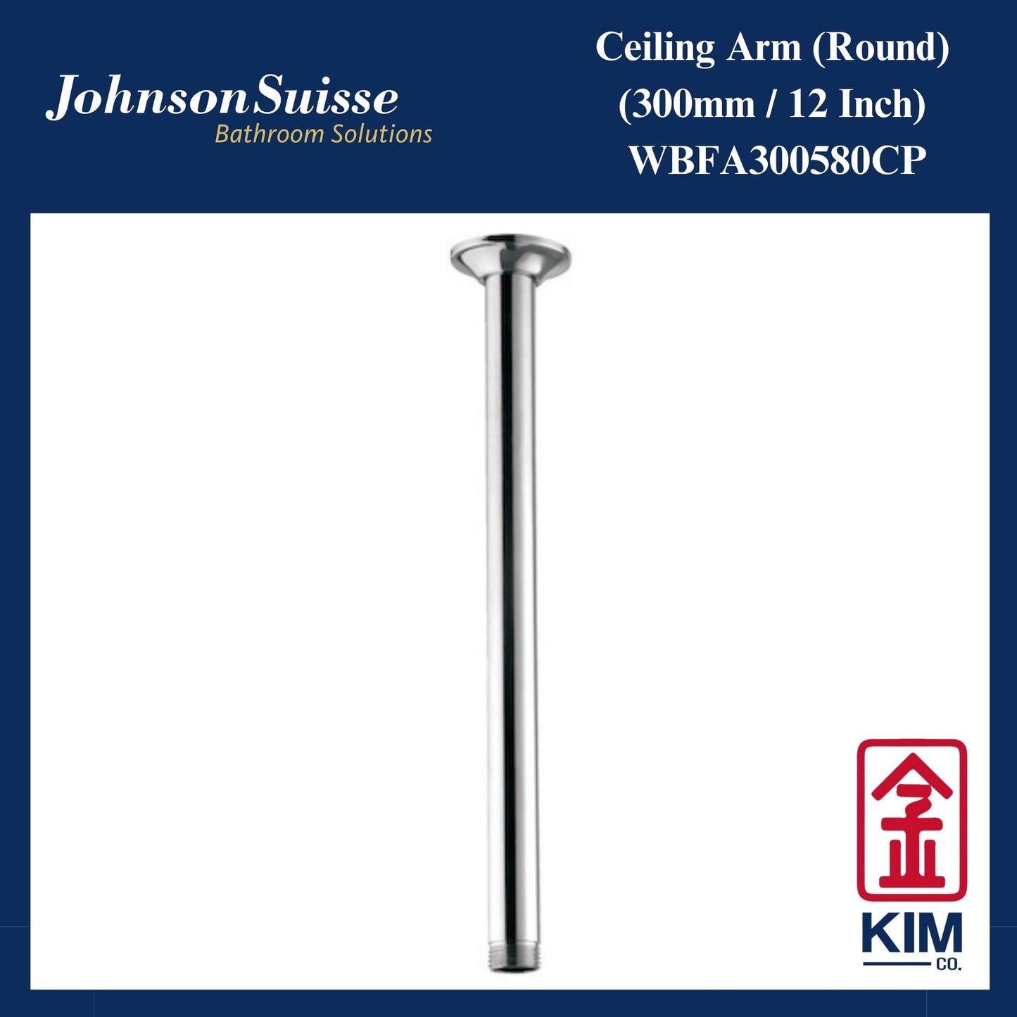 Johnson Suisse Brass Ceiling Shower Arm (300mm) (WBFA300580CP)