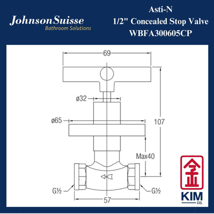 Johnson Suisse Asti-N 1/2″ Concealed Stop Valve (WBFA300605CP)