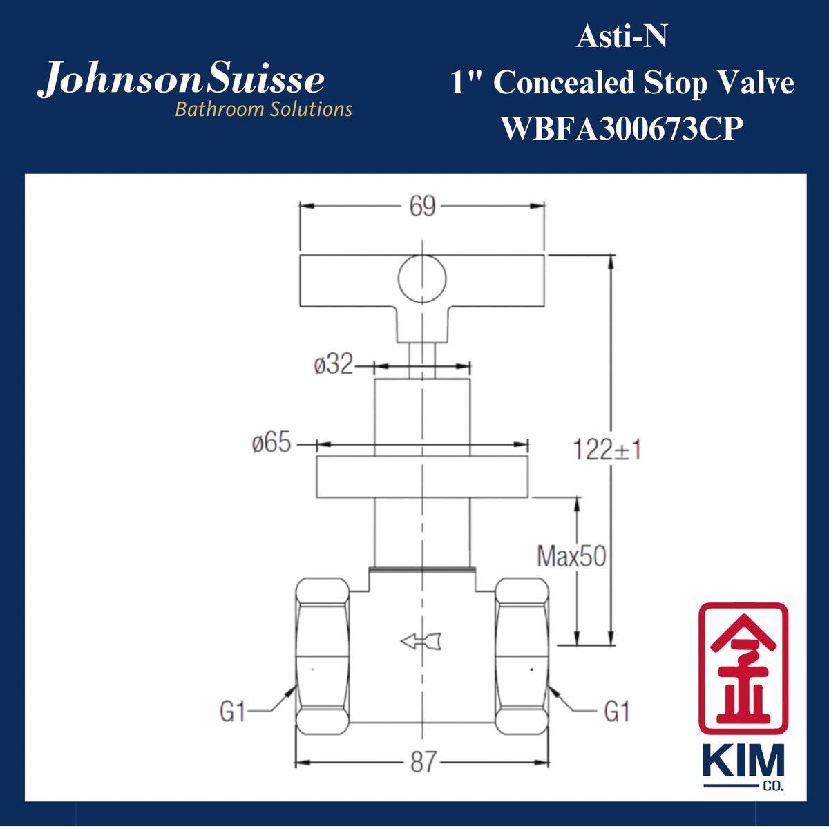 Johnson Suisse Asti-N Concealed Stop Valve (1/2" & 1")