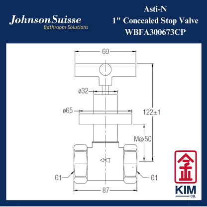 Johnson Suisse Asti-N Concealed Stop Valve (1/2" & 1")