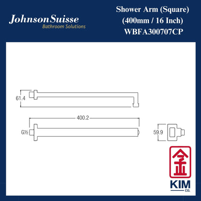 Johnson Suisse Brass Shower Arm (400mm) (WBFA300707CP)
