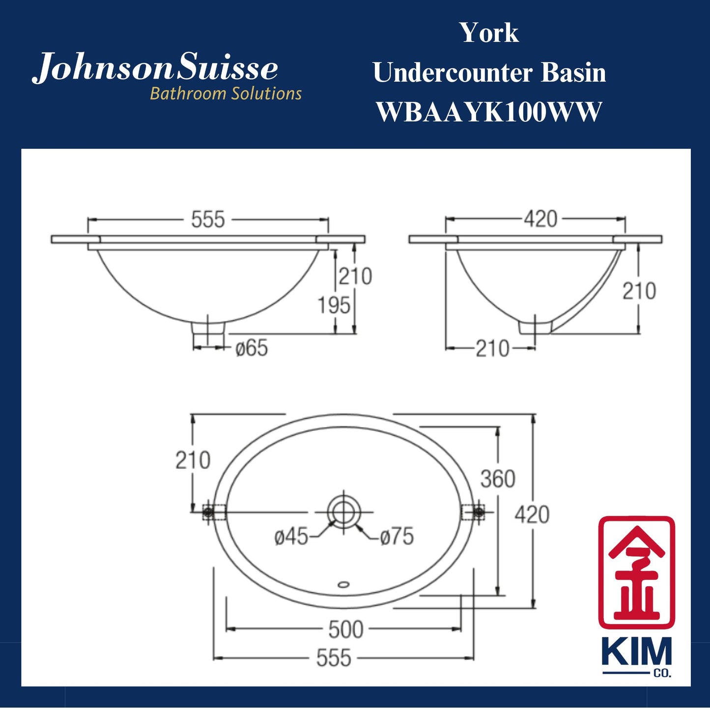 Johnson Suisse York Undercounter Basin (WBAAYK100WW)