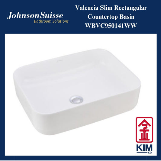 Johnson Suisse Valencia Slim Rectangular Countertop Basin (WBVC950141WW)