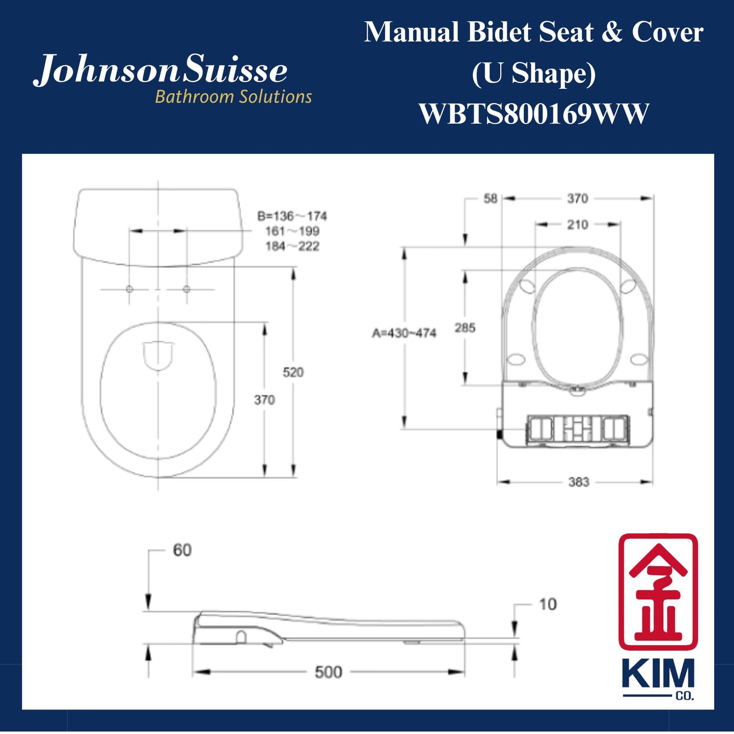 Johnson Suisse Manual Bidet Seat & Cover U Shape (WBTS800169WW)