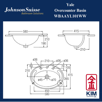 Johnson Suisse Yale Overcounter Basin (WBAAYL101WW)