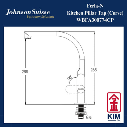 Johnson Suisse Ferla-N Deck Mounted Kitchen Sink Tap (WBFA300774CP)