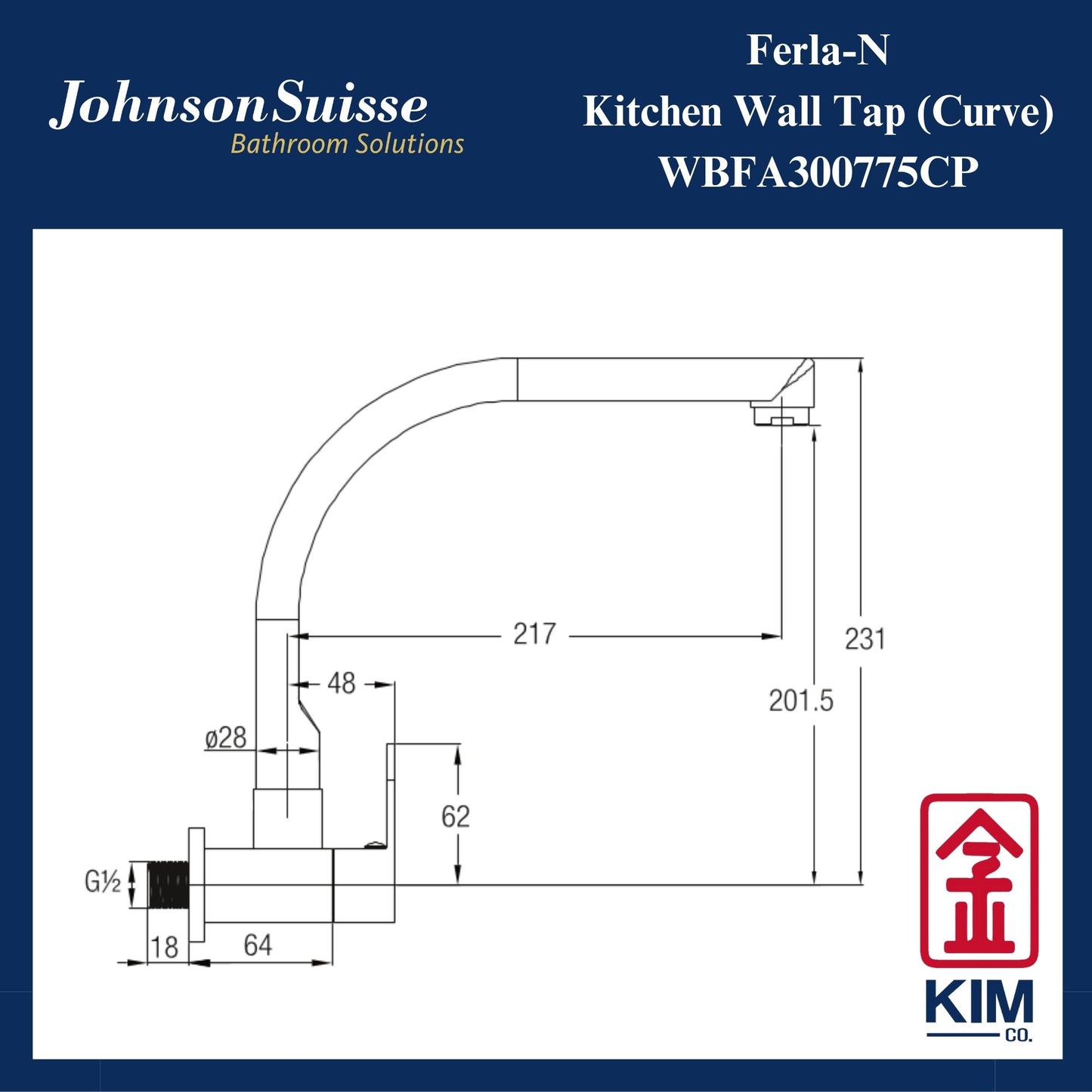 Johnson Suisse Ferla-N Wall Mounted Kitchen Sink Tap (WBFA300775CP)