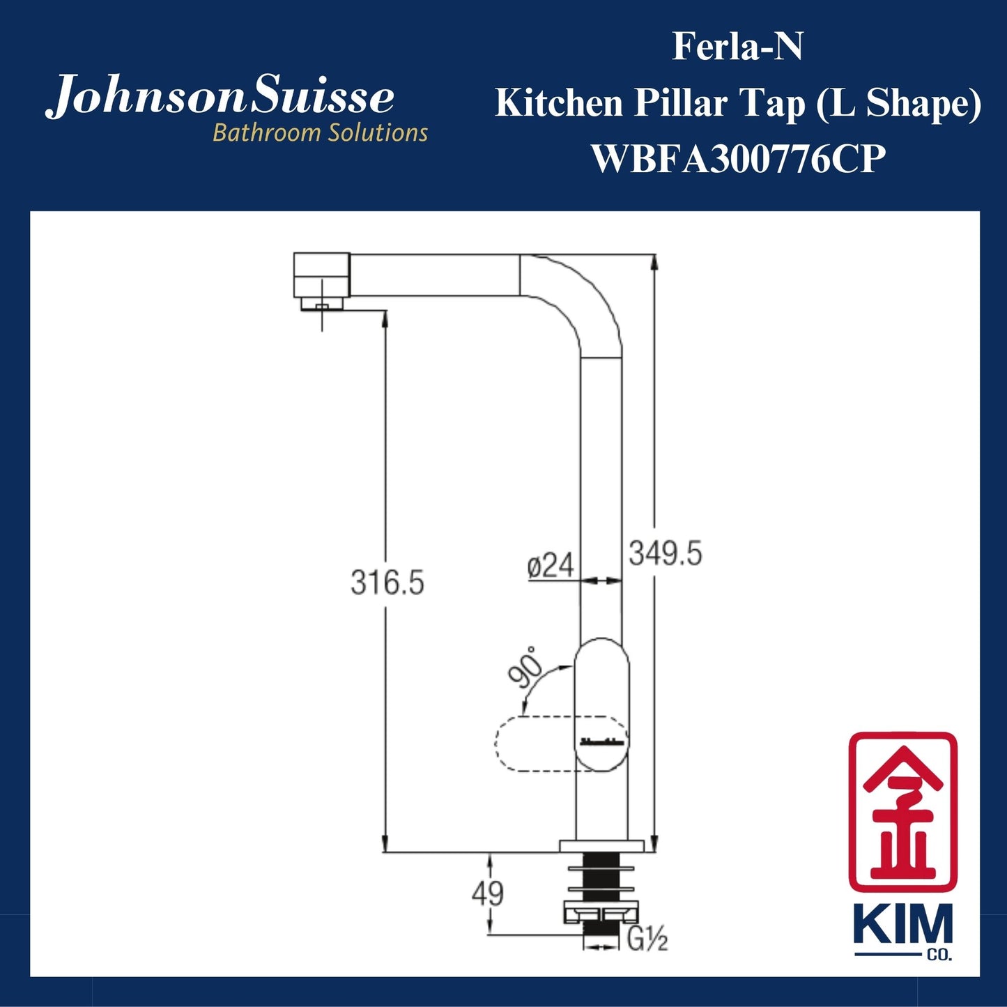 Johnson Suisse Ferla-N Deck Mounted Kitchen Sink Tap (WBFA300776CP)