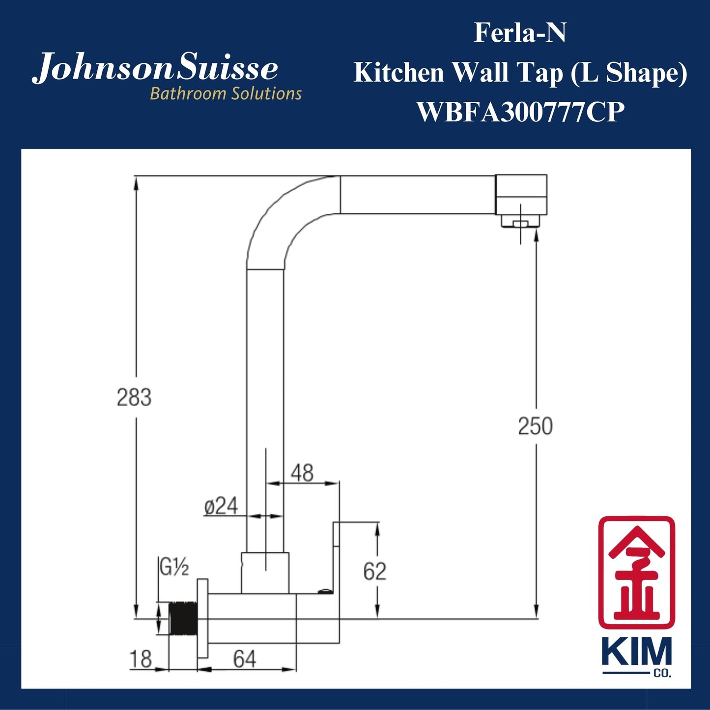 Johnson Suisse Ferla-N Wall Mounted Kitchen Sink Tap (WBFA300777CP)