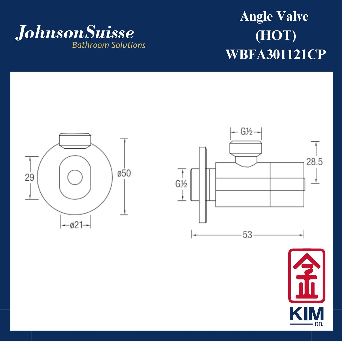 Johnson Suisse Angle Valve (Hot) (WBFA301121CP)