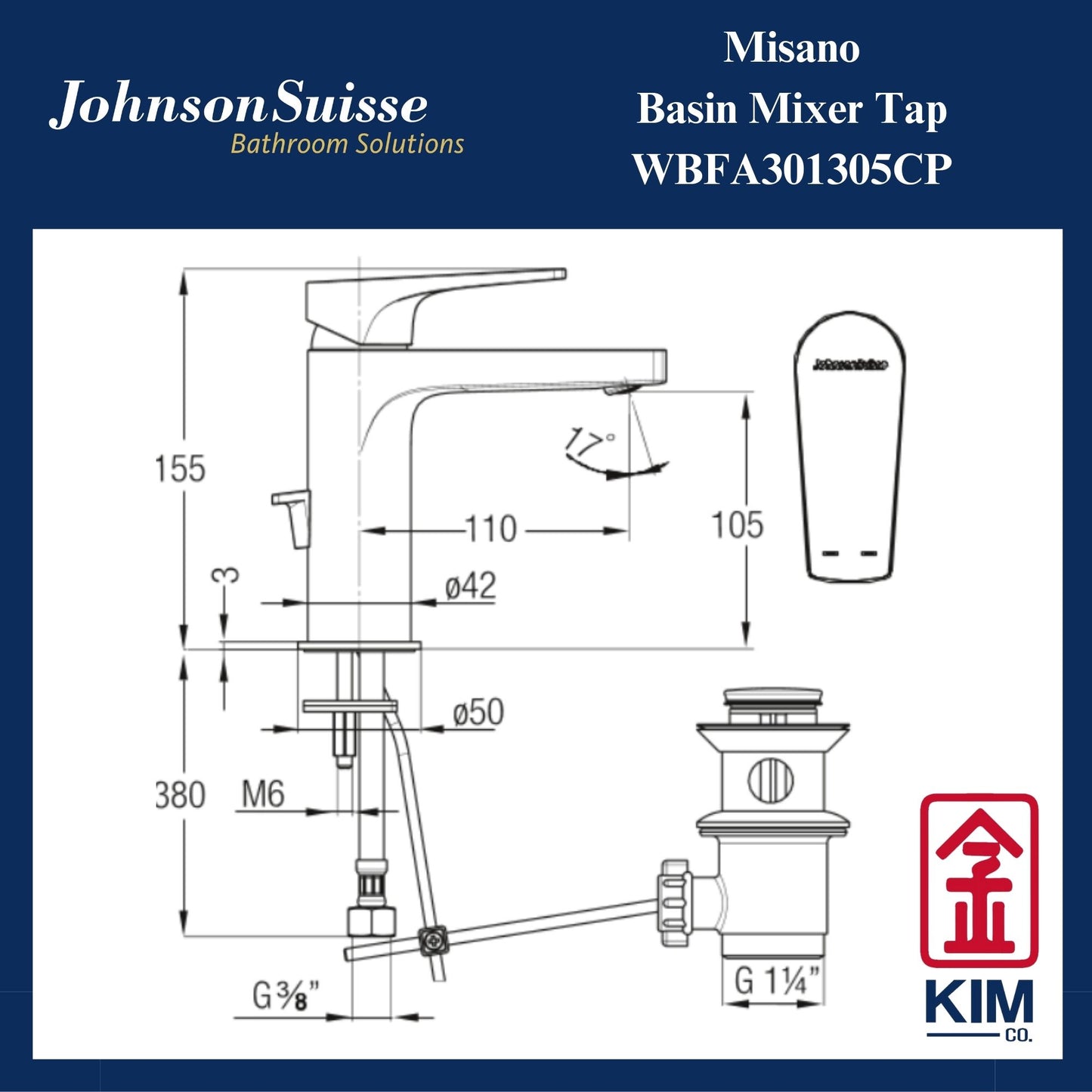 Johnson Suisse Misano Basin Mixer Cw Pop Up Waste (WBFA301305CP)
