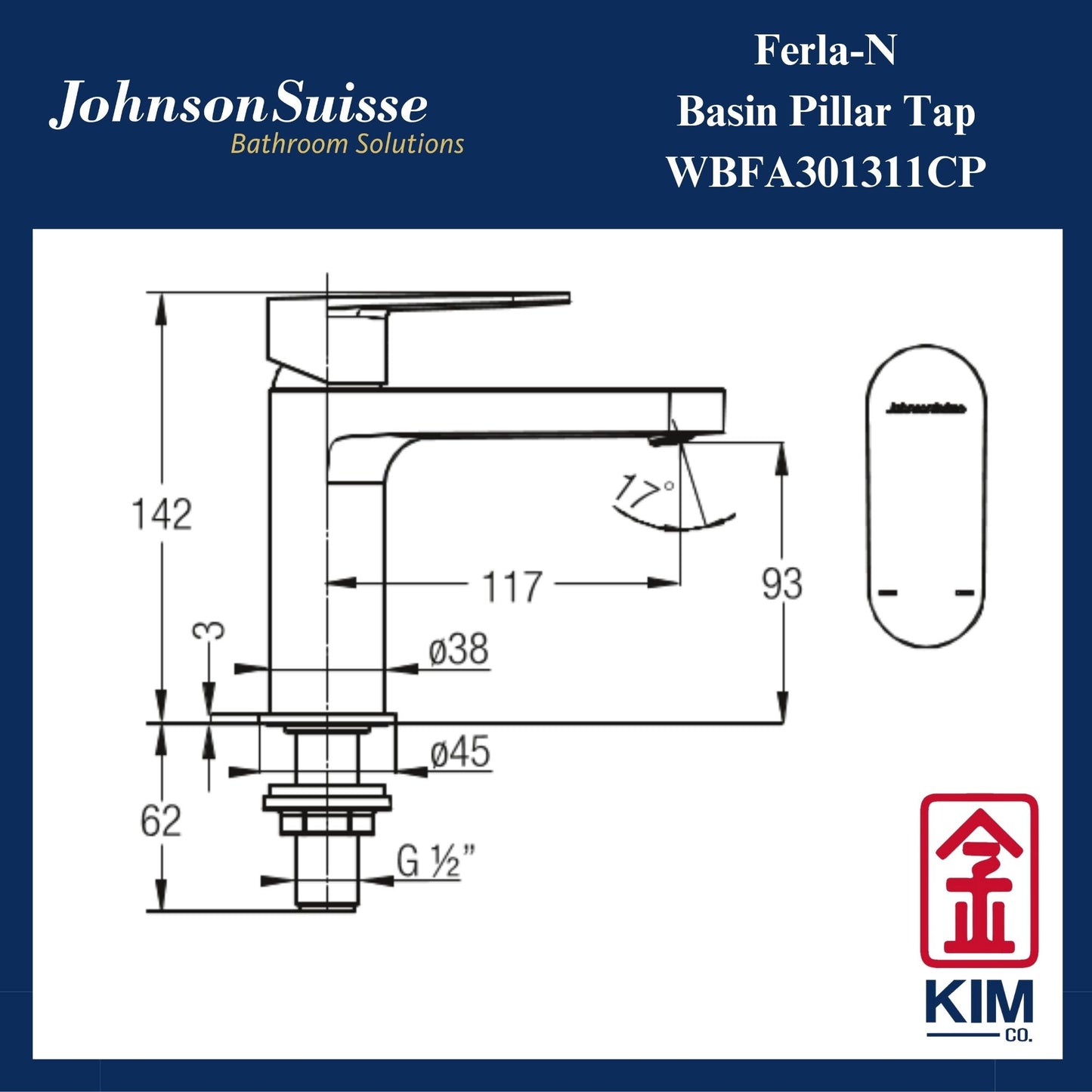 Johnson Suisse Ferla-N Basin Pillar Tap (WBFA301311CP)