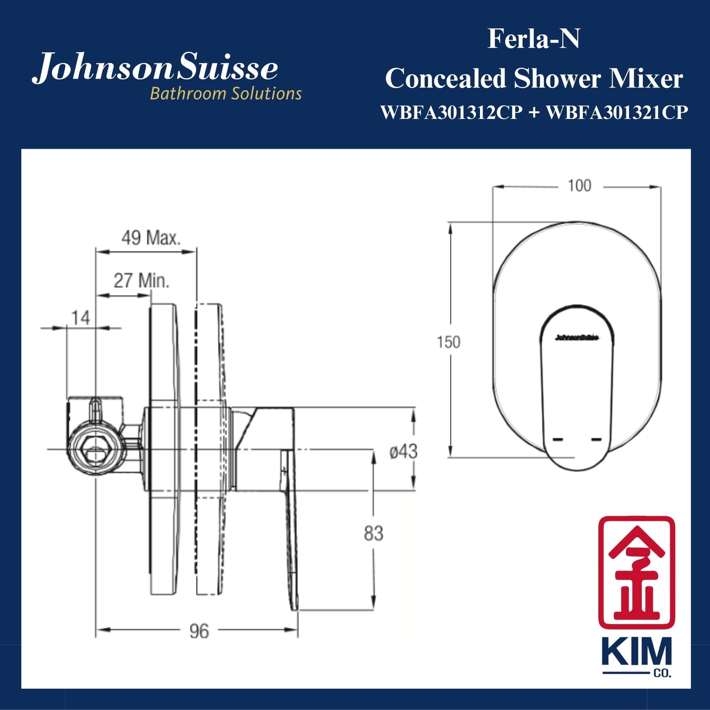 Johnson Suisse Ferla-N Concealed Shower Mixer (WBFA301312CP + WBFA301321CP)