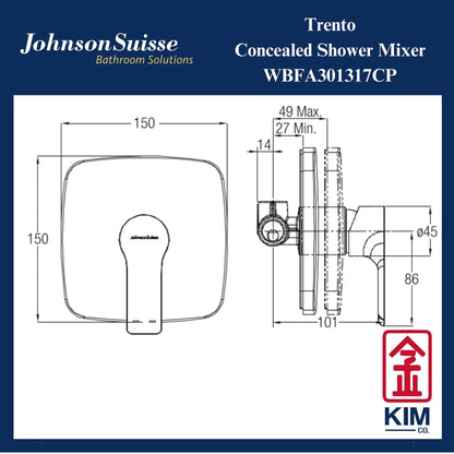 Johnson Suisse Trento Concealed Shower Mixer (WBFA301317CP + WBFA301321CP)