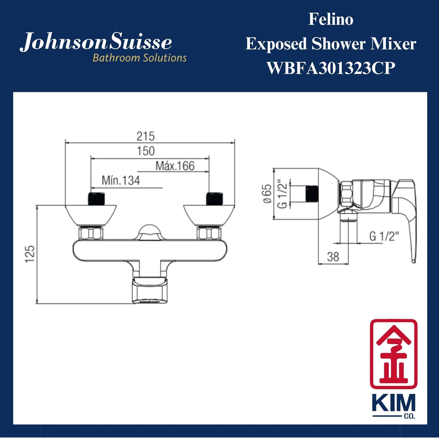 Johnson Suisse Felino Exposed Shower Mixer Without Shower Kit (WBFA301323CP)