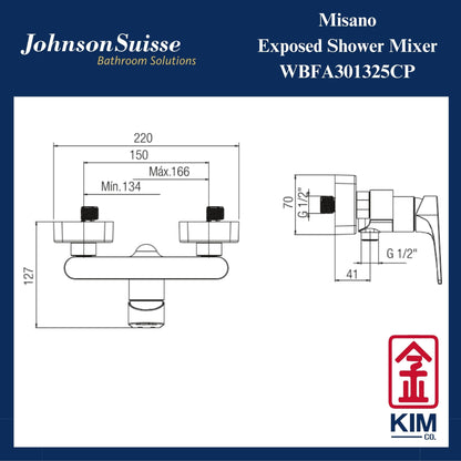 Johnson Suisse Misano Exposed Shower Mixer Without Shower Kit (WBFA301325CP)