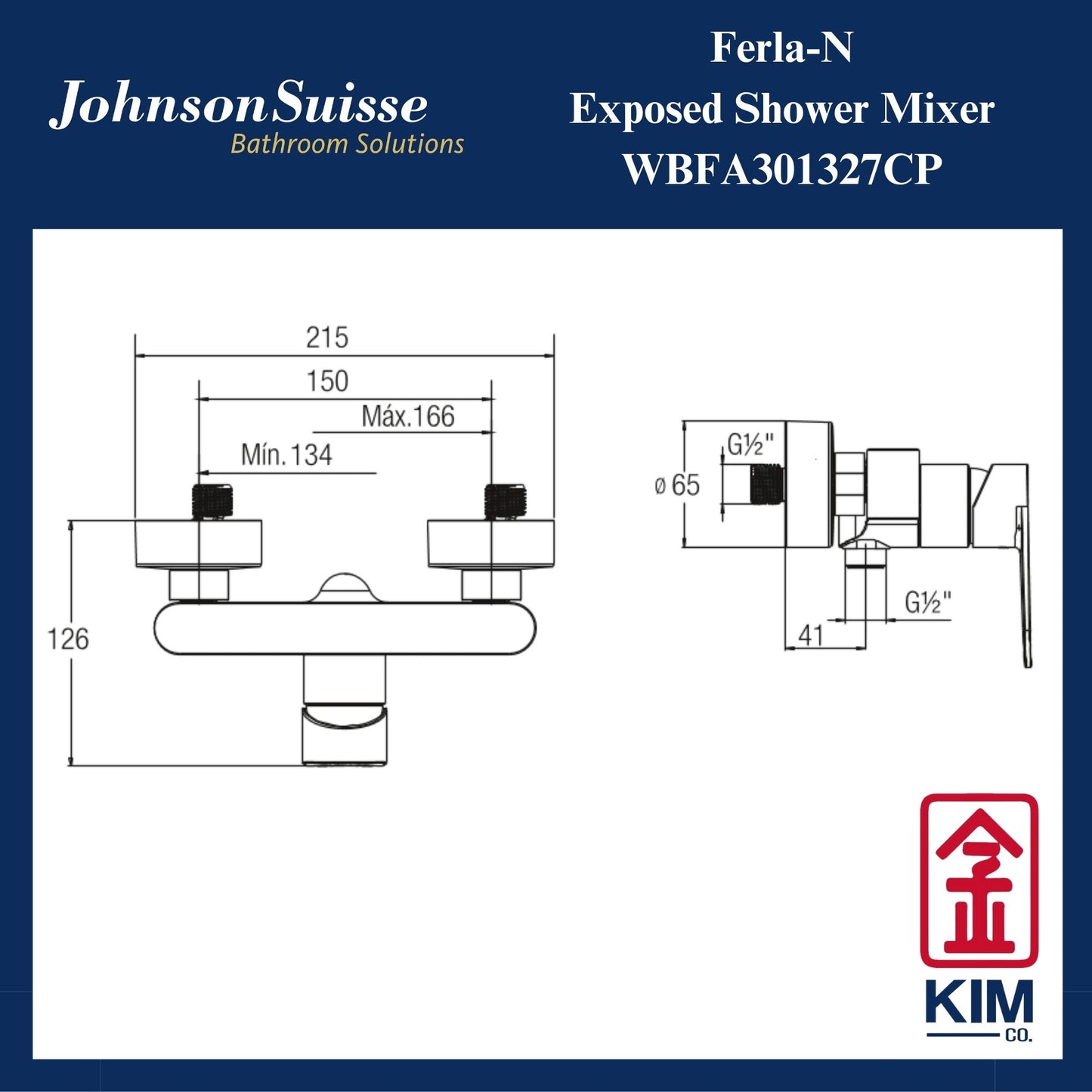 Johnson Suisse Ferla-N Exposed Shower Mixer Without Shower Kit (WBFA301327CP)
