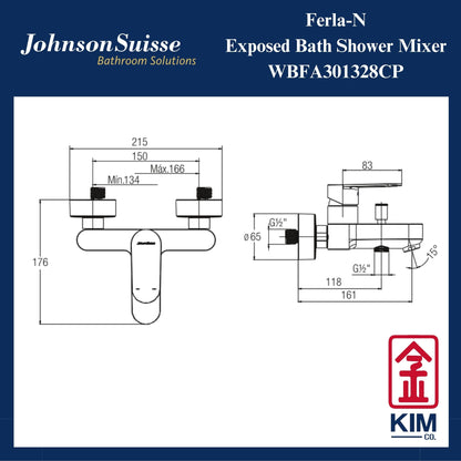 Johnson Suisse Ferla-N Exposed Bath Shower Mixer Without Shower Kit (WBFA301328CP)