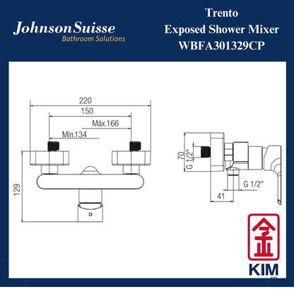 Johnson Suisse Trento Exposed Shower Mixer Without Shower Kit (WBFA301329CP)