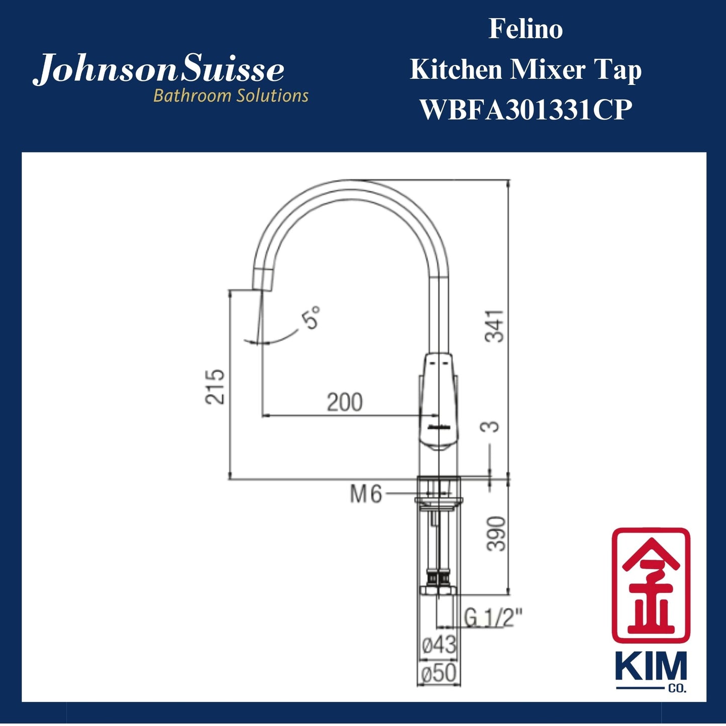 Johnson Suisse Felino Deck Mounted Kitchen Sink Mixer Tap (WBFA301331CP)
