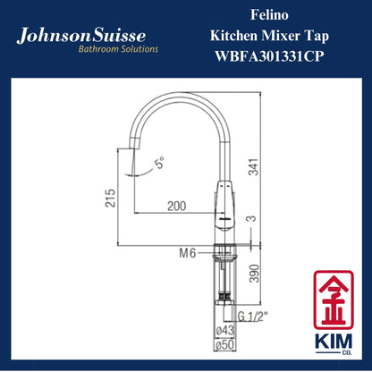 Johnson Suisse Felino Deck Mounted Kitchen Sink Mixer Tap (WBFA301331CP)