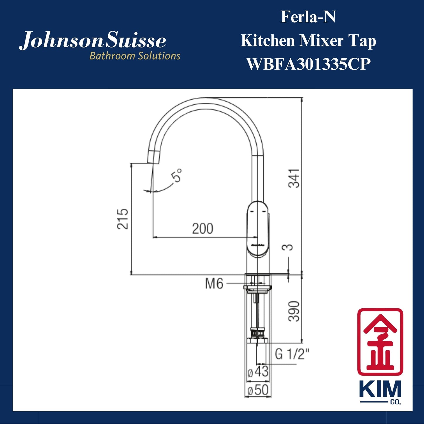 Johnson Suisse Ferla-N Deck Mounted Kitchen Sink Mixer Tap (WBFA301335CP)