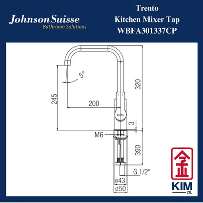 Johnson Suisse Trento Deck Mounted Kitchen Sink Mixer Tap (WBFA301337CP)