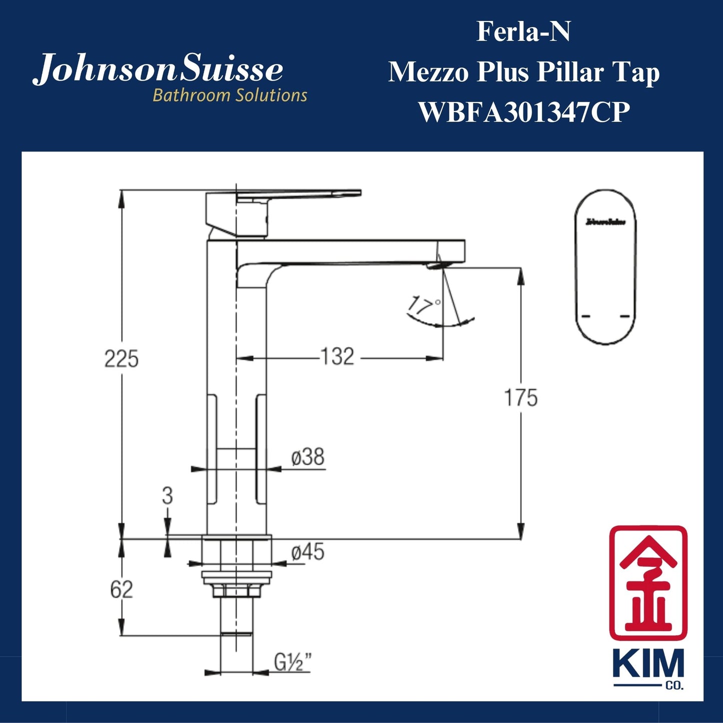 Johnson Suisse Ferla-N Mezzo Plus Basin Pillar Tap (WBFA301347CP)
