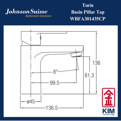 Johnson Suisse Turin Basin Pillar Tap (WBFA301435CP)