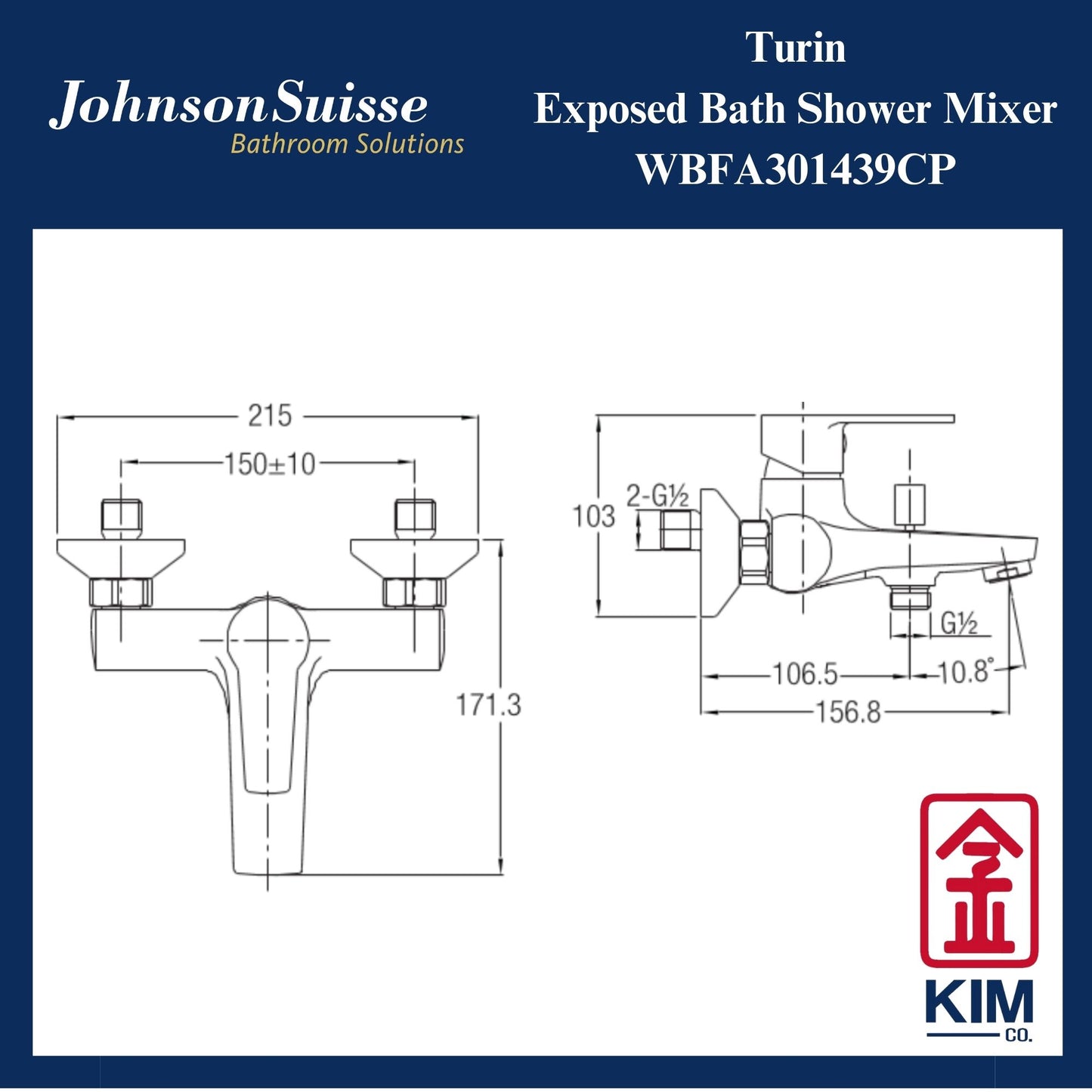 Johnson Suisse Turin Exposed Bath Shower Mixer Without Shower Kit (WBFA301439CP)