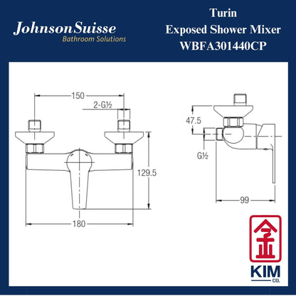 Johnson Suisse Turin Exposed Shower Mixer Without Shower Kit (WBFA301440CP)
