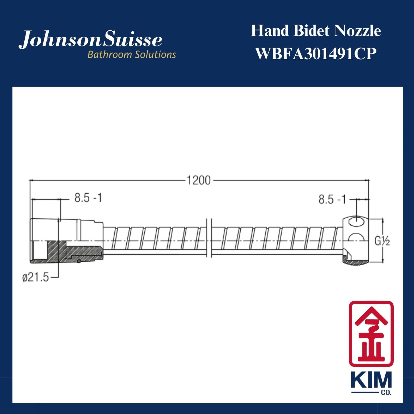 Johnson Suisse Hand Bidet Nozzle Cw 1.2m Bidet Hose (Without Wall Bracket) (WBFA301491CP)