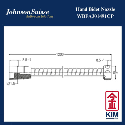 Johnson Suisse Hand Bidet Nozzle Cw 1.2m Bidet Hose (Without Wall Bracket) (WBFA301491CP)