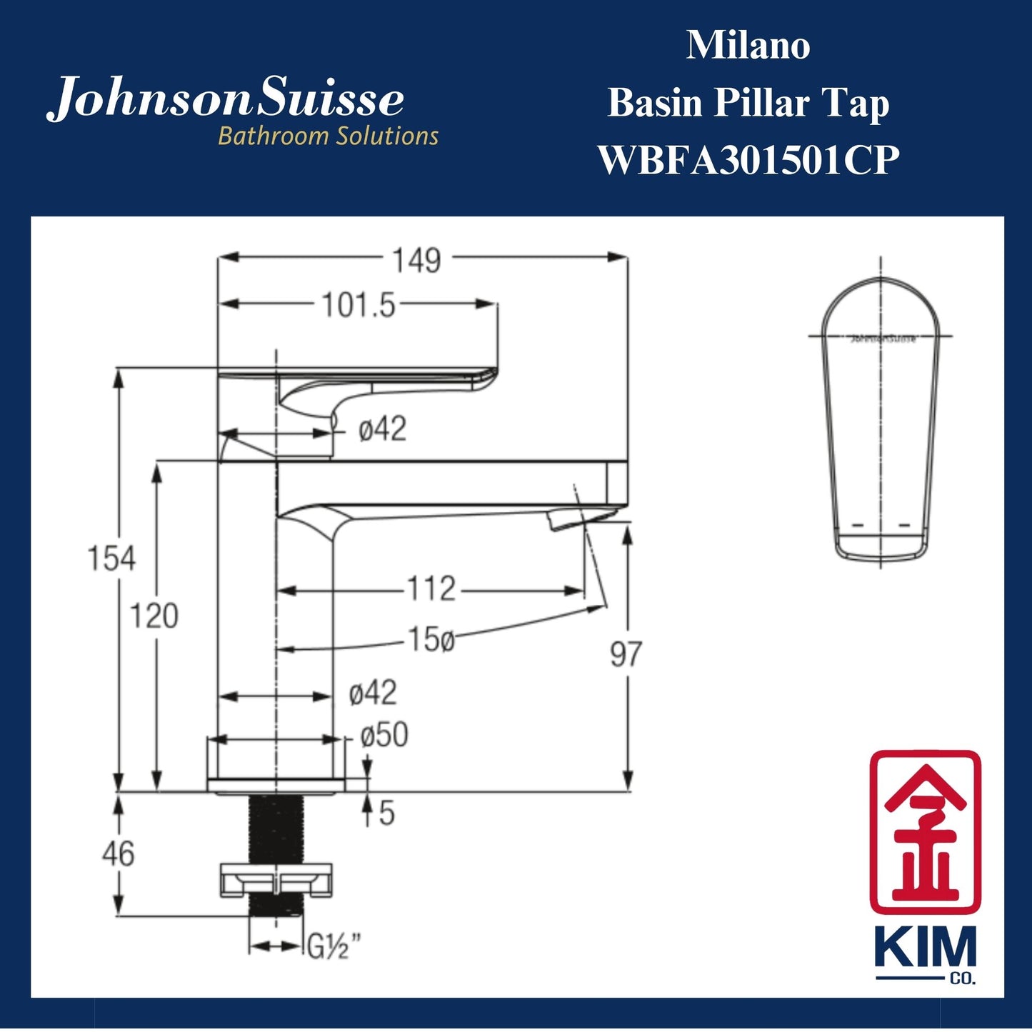 Johnson Suisse Milano Basin Pillar Tap (WBFA301501CP)