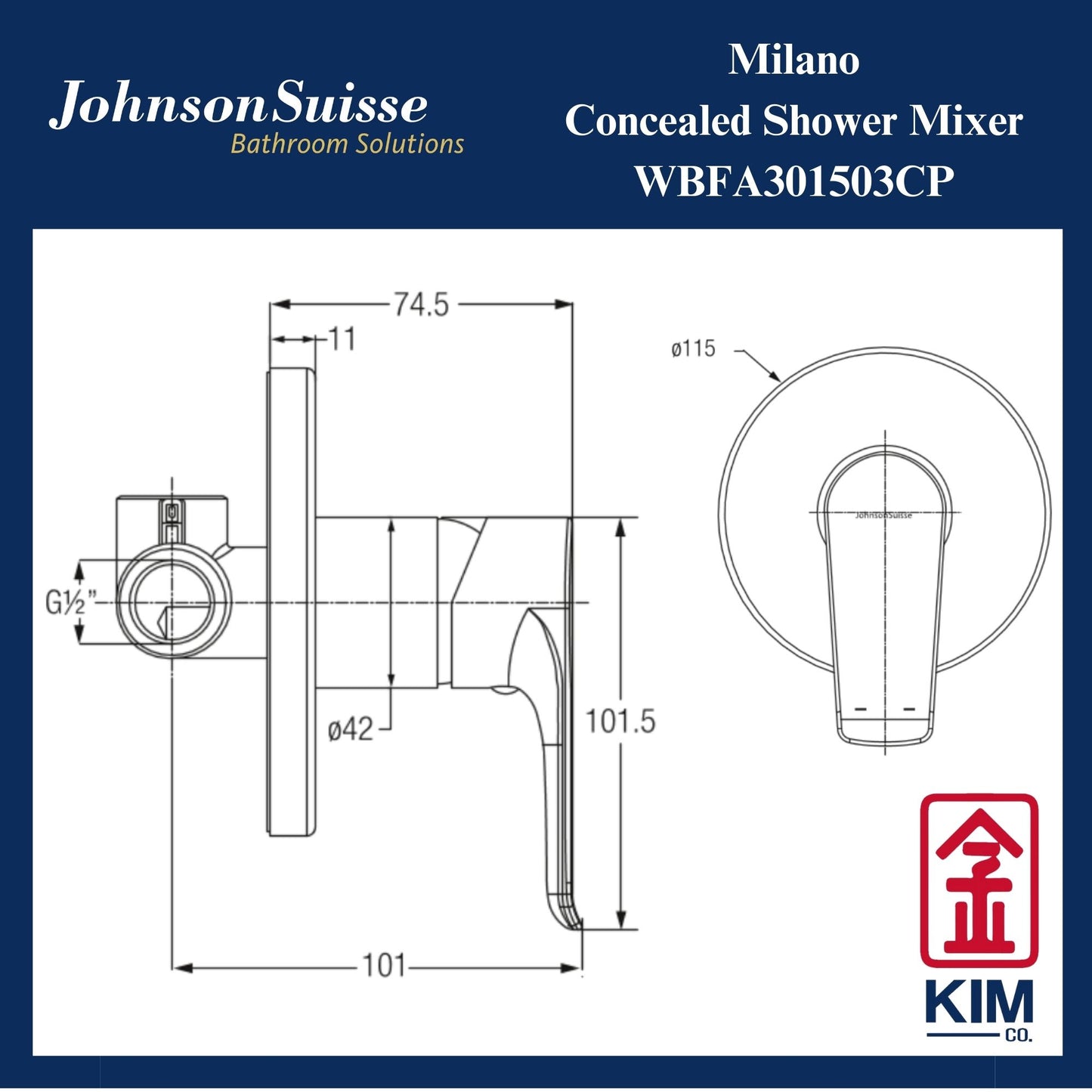 Johnson Suisse Milano Concealed Shower Mixer (WBFA301503CP)