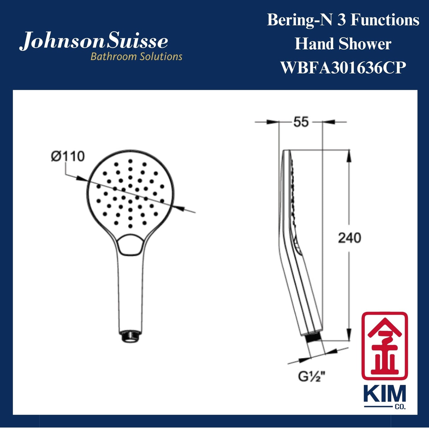 Johnson Suisse Bering-N Hand Shower (WBFA301636CP) (3 Functions)