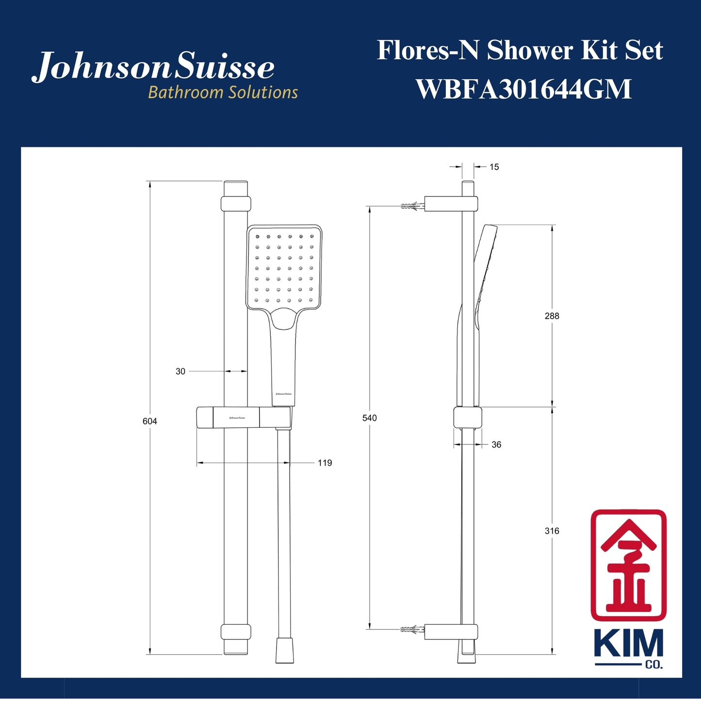 Johnson Suisse Flores-N Shower Kit (Gunmetal) (WBFA301644GM)