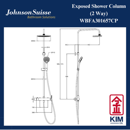 Johnson Suisse Gavi-N Shower Column 10” Abs Shower Head, Abs Hand Shower (2 Ways) (WBFA301657CP)