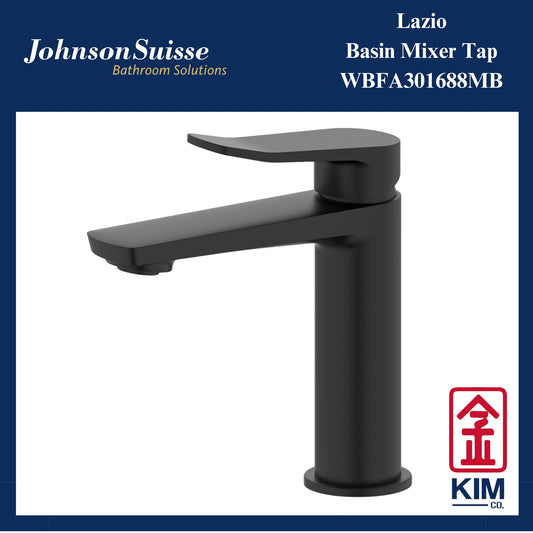 Johnson Suisse Lazio Basin Mixer Without Pop Up Waste (Matt Black) (WBFA301688MB)