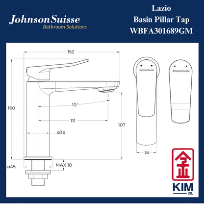 Johnson Suisse Lazio Basin Pillar Tap (Gunmetal) (WBFA301689GM)