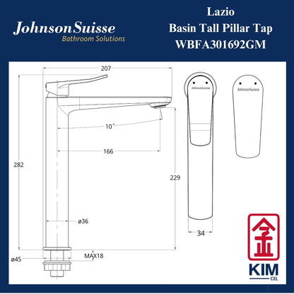 Johnson Suisse Lazio Tall Basin Pillar Tap (Gunmetal) ( WBFA301692GM)