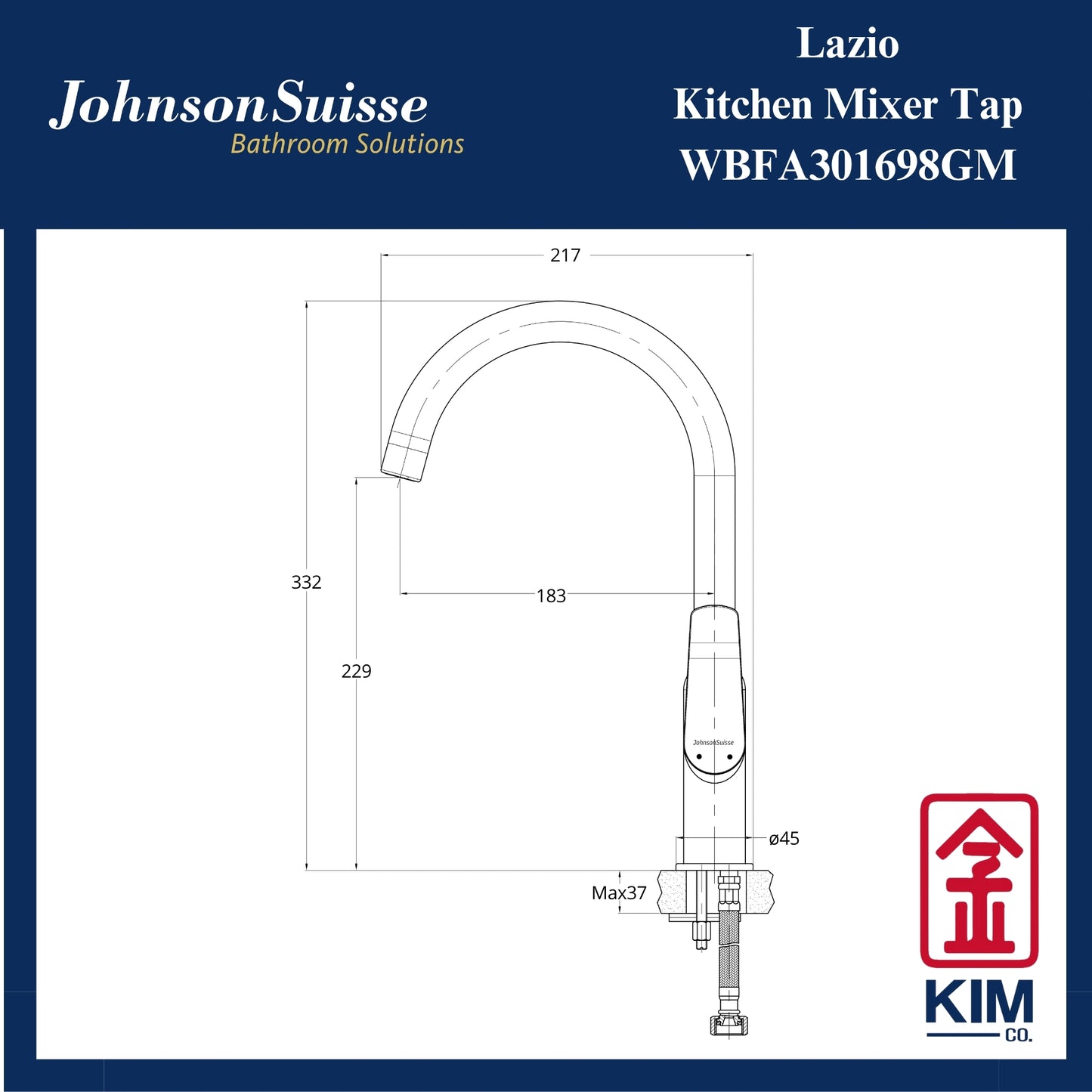 Johnson Suisse Lazio Deck Mounted Kitchen Sink Mixer Tap (Gunmetal) (WBFA301698CP)