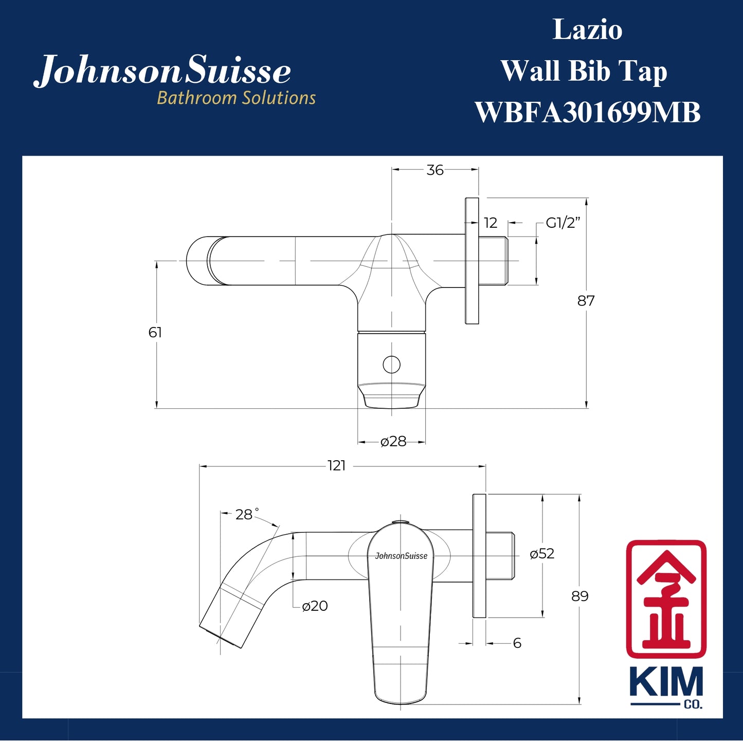 Johnson Suisse Lazio Wall Bib Tap (Matt Black) (WBFA301699MB)