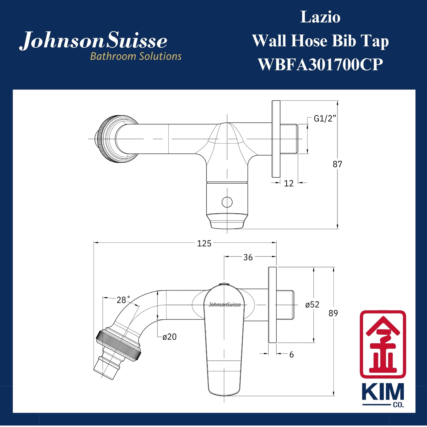 Johnson Suisse Lazio Wall Hose Bib Tap (WBFA3001700CP)
