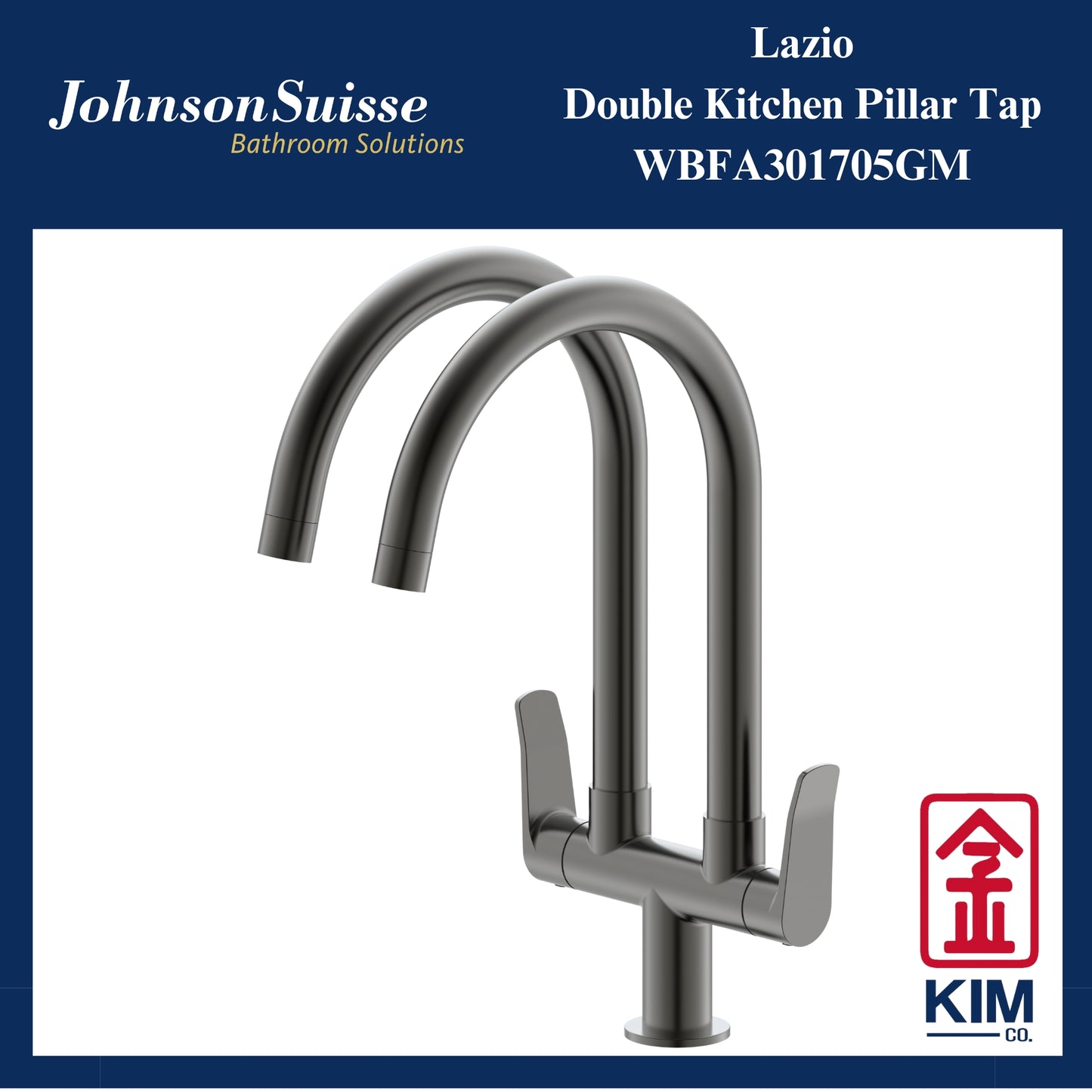 Johnson Suisse Lazio Deck-Mounted Double Kitchen Sink Tap (Gunmetal) (WBFA301705GM)